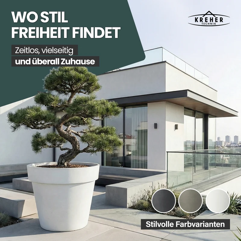 XXL Pflanzkübel / Pflanztopf „LIKE“ Ø 79 x H 69 cm - Weiß - Rund, Rollbar - in Natur Stein Optik
