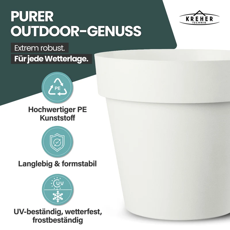 XXL Pflanzkübel / Pflanztopf „LIKE“ Ø 79 x H 69 cm - Weiß - Rund, Rollbar - in Natur Stein Optik