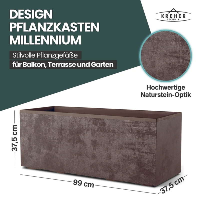 XL Pflanzkübel 'Millennium' 100 Liter, rechteckig in Braun