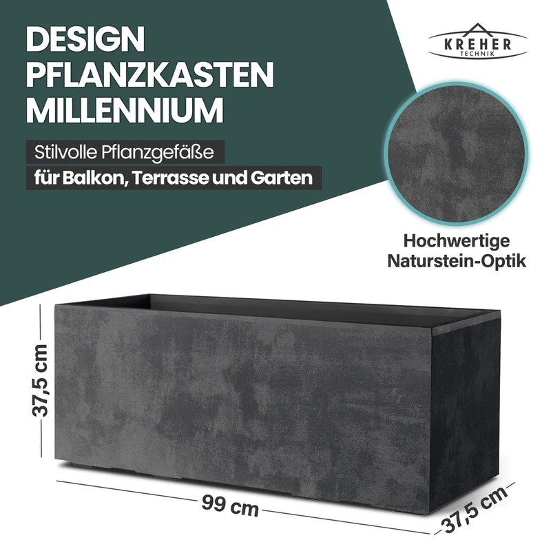 XL Pflanzkübel 'Millennium' 100 Liter, rechteckig in Anthrazit