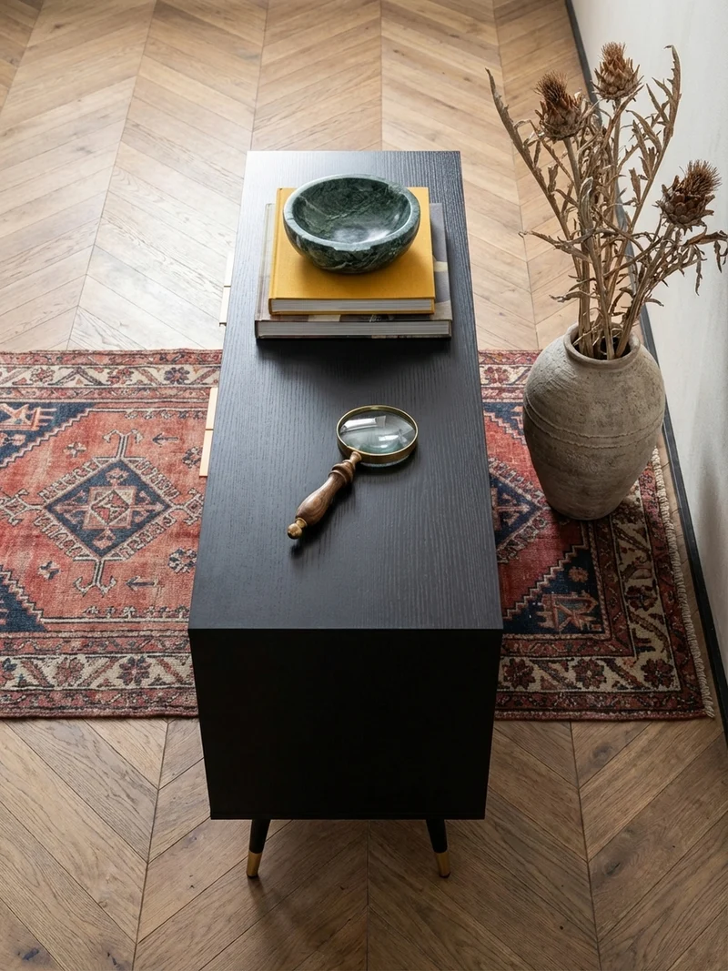 Lowboard Schwarz Eiche-Dekor Modern Stil 150x60x39 cm mit Türen