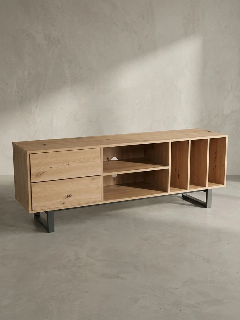 TV-Lowboard mit Eiche-Dekor, Schubladen und offenes Regal, modern