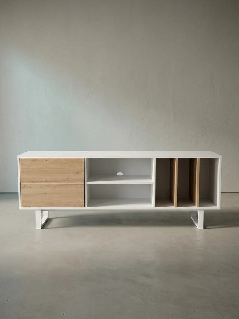 TV-Lowboard mit Eiche-Dekor, Schubladen und offenes Regal, modern