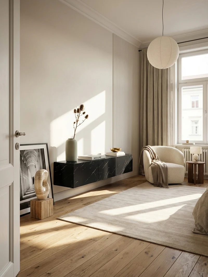 TV-Lowboard hängend groß, Marmor-Optik, Klapptüren, modern