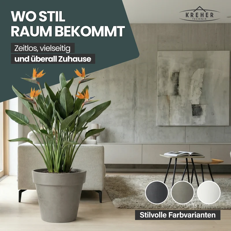 XL Pflanzkübel / Pflanztopf „LIKE“ Ø 58 x H 51 cm - Braun - Rund, Rollbar - in Natur Stein Optik