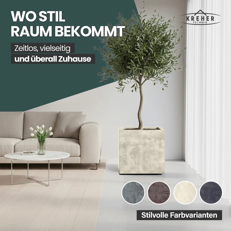 XL Pflanzkübel 'Millennium' 80 Liter, rollbar, eckig in Creme Weiß