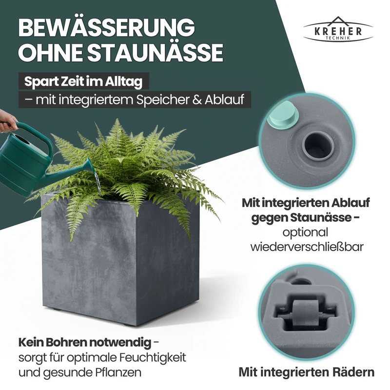 XL Pflanzkübel 'Millennium' 80 Liter, rollbar, eckig in Grau