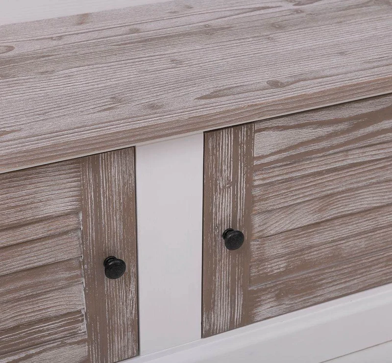 Garderobe aus Massivholz mit Sitzfläche | 6 Haken, Schuhschrank, Lamellentüren