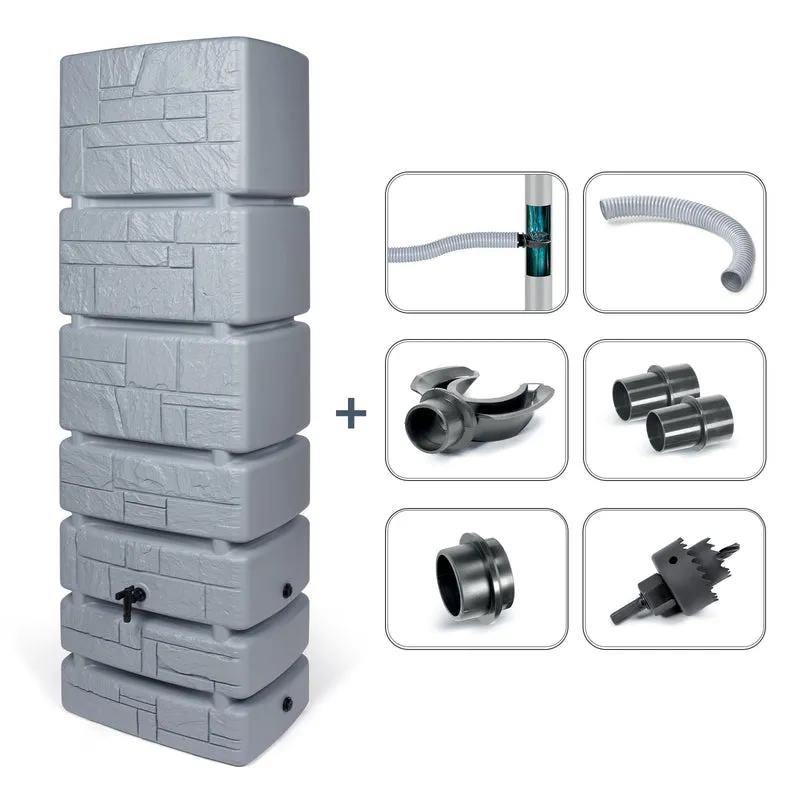 XXL Wassertank "TOWER STONE" 350 Liter in Grau (STEIN OPTIK) mit Füllautomat und Wasserhahn