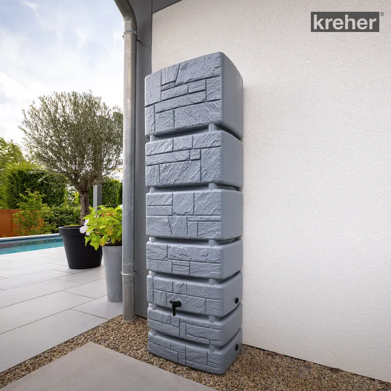 XXL Wassertank "TOWER STONE" 350 Liter in Grau (STEIN OPTIK) mit Füllautomat und Wasserhahn
