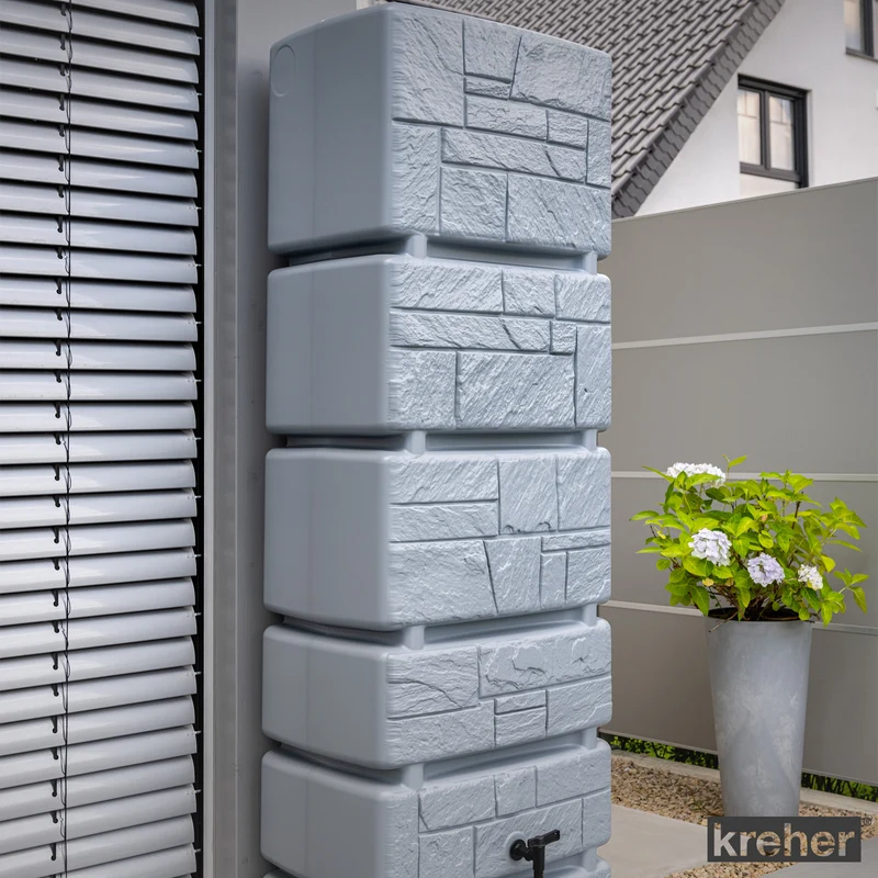 XXL Wassertank "TOWER STONE" 350 Liter in Grau (STEIN OPTIK) mit Füllautomat und Wasserhahn