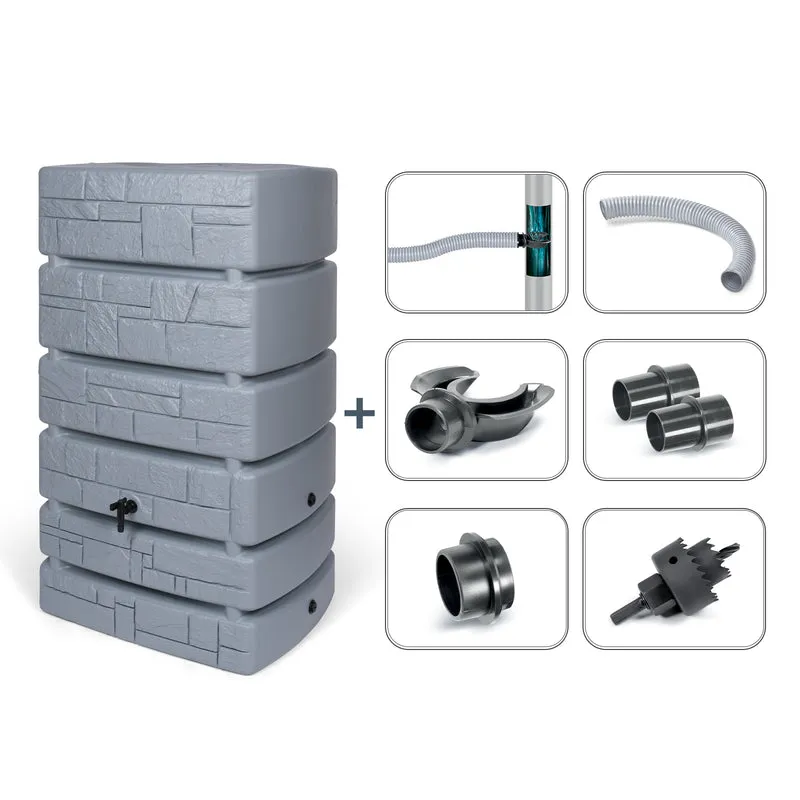 XXL Wassertank "TOWER STONE" 500 Liter in Grau (STEIN OPTIK) mit Füllautomat und Wasserhahn