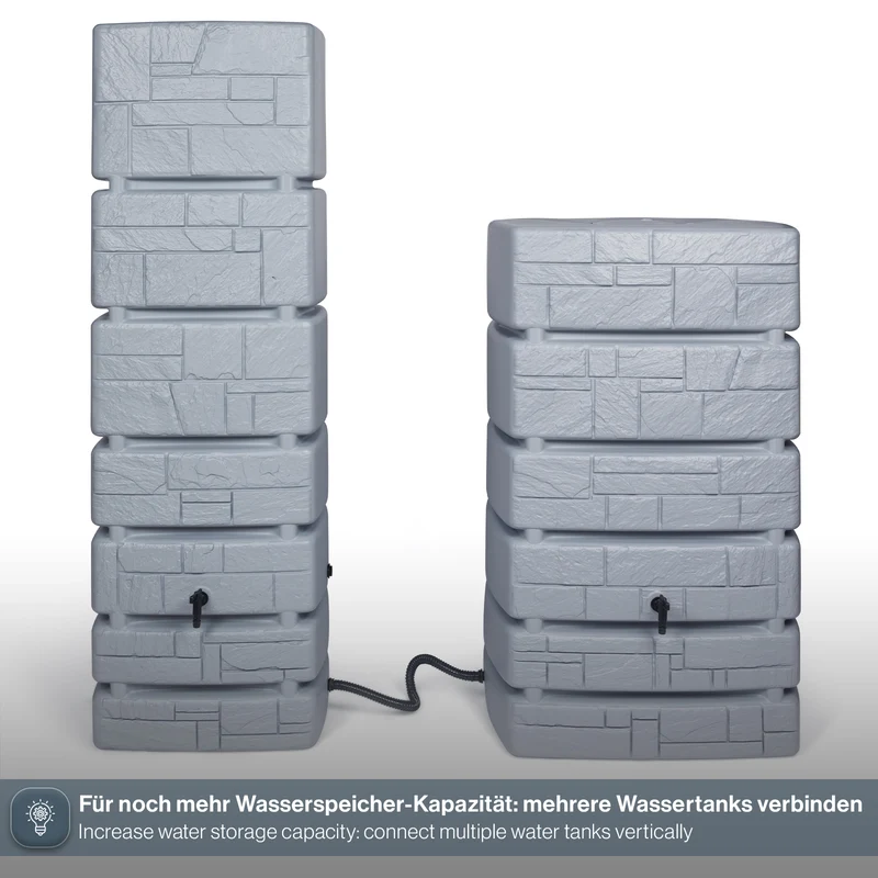 XXL Wassertank "TOWER STONE" 500 Liter in Grau (STEIN OPTIK) mit Füllautomat und Wasserhahn