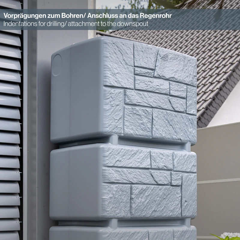 XXL Wassertank "TOWER STONE" 500 Liter in Grau (STEIN OPTIK) mit Füllautomat und Wasserhahn