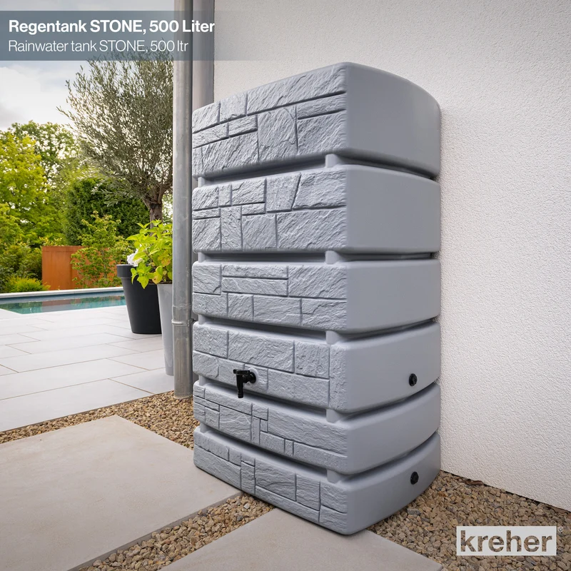 XXL Wassertank "TOWER STONE" 500 Liter in Grau (STEIN OPTIK) mit Füllautomat und Wasserhahn