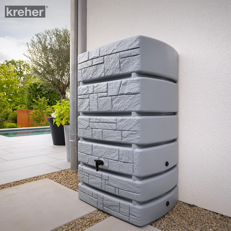 XXL Wassertank "TOWER STONE" 500 Liter in Grau (STEIN OPTIK) mit Füllautomat und Wasserhahn
