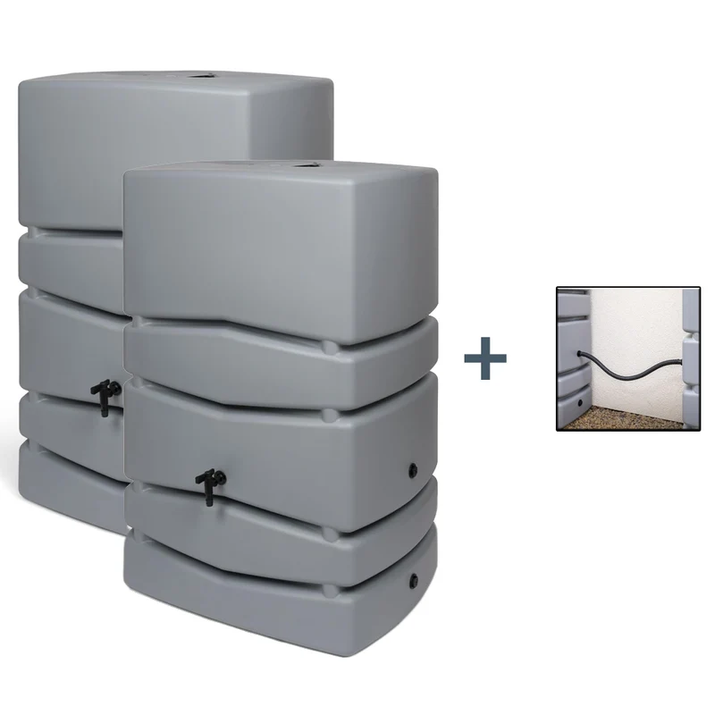 2 x XXL Wassertank "AQUA TOWER" (Glatte Optik) Wasserhahn und Verbindungsset (Volumen/Farbe wählbar)