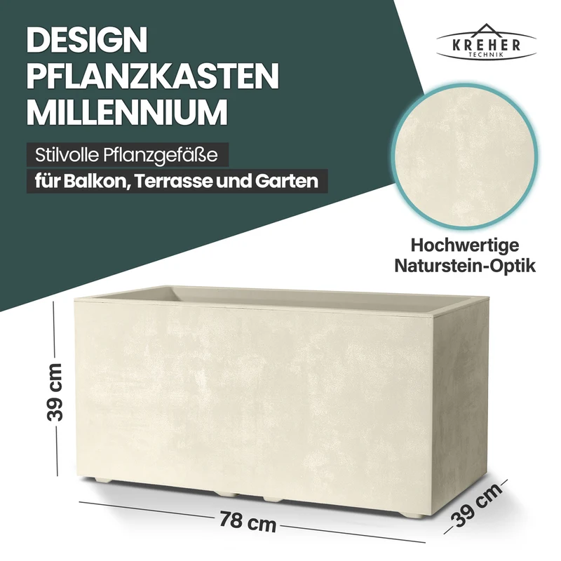 XL Pflanzkübel 'Millennium' 73 Liter, rechteckig in Creme Weiß
