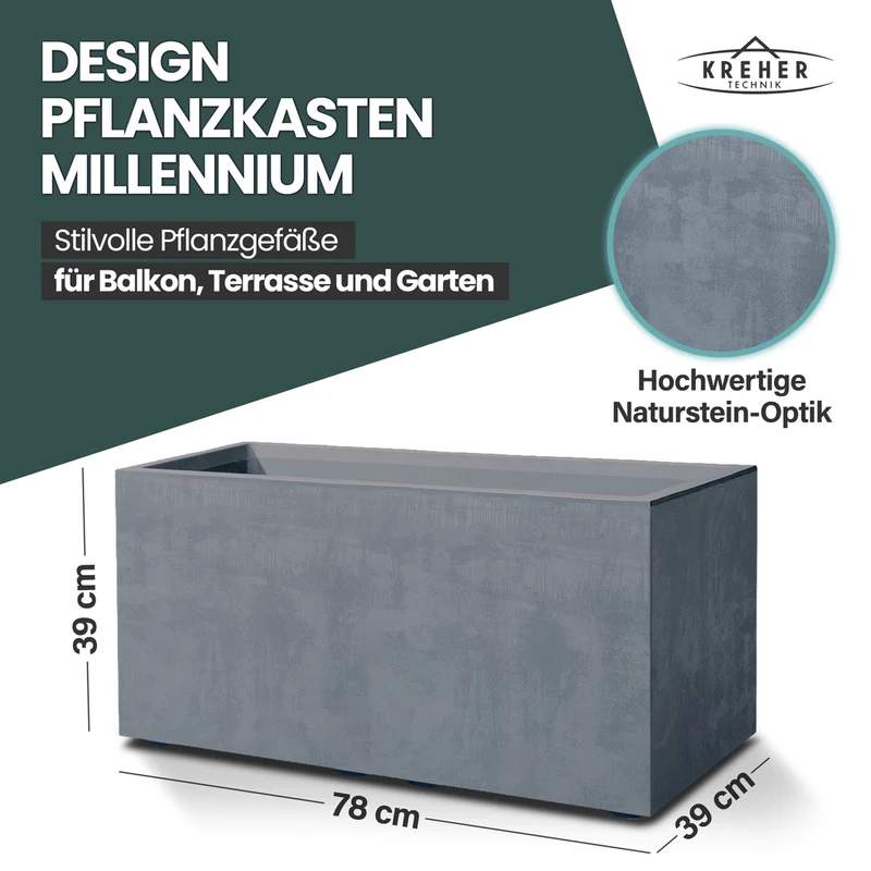 XL Pflanzkübel 'Millennium' 73 Liter, rechteckig in Grau