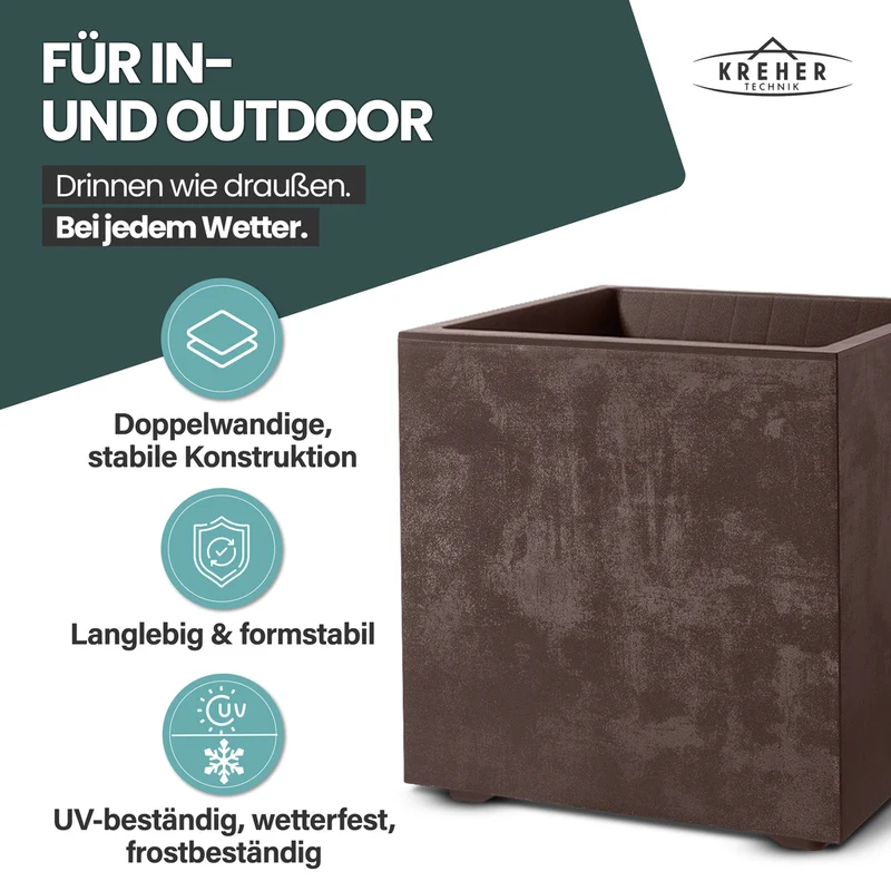 XL Pflanzkübel 'Millennium' 40 Liter, eckig in Braun