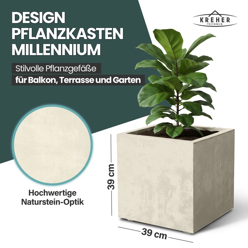 XL Pflanzkübel 'Millennium' 40 Liter, eckig in Creme Weiß