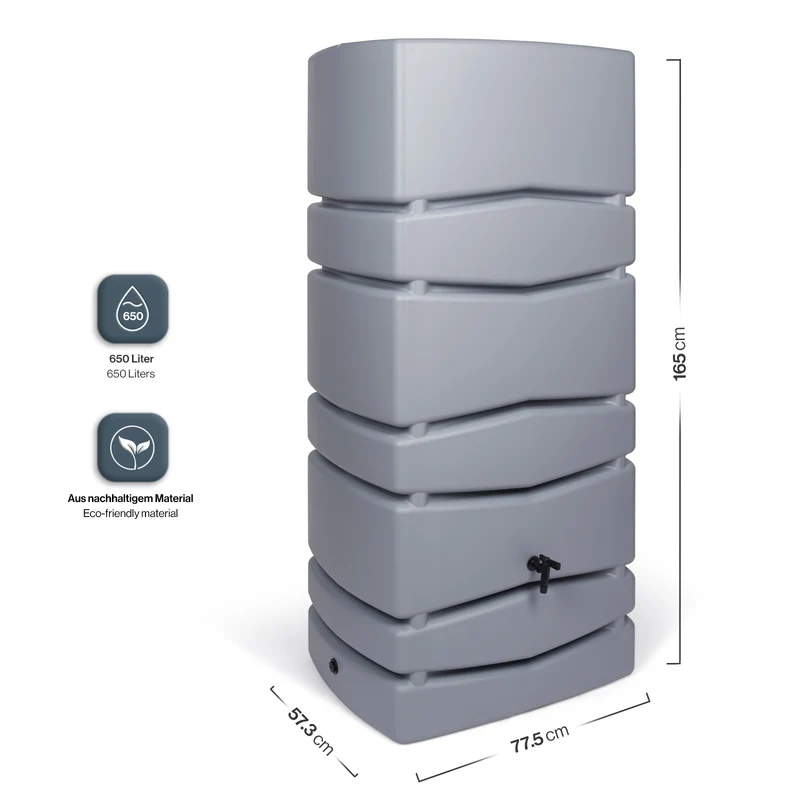 XXL Wassertank "AQUA TOWER" 650 Liter in Grau (GLATTE OPTIK) mit Füllautomat und Wasserhahn