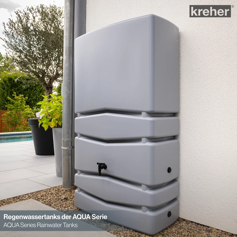 XXL Wassertank "AQUA TOWER" 650 Liter in Grau (GLATTE OPTIK) mit Füllautomat und Wasserhahn