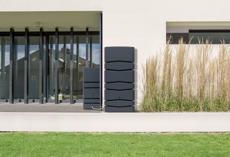 XXL Wassertank "AQUA TOWER" 650 Liter in Anthrazit (GLATTE OPTIK) mit Füllautomat und Wasserhahn