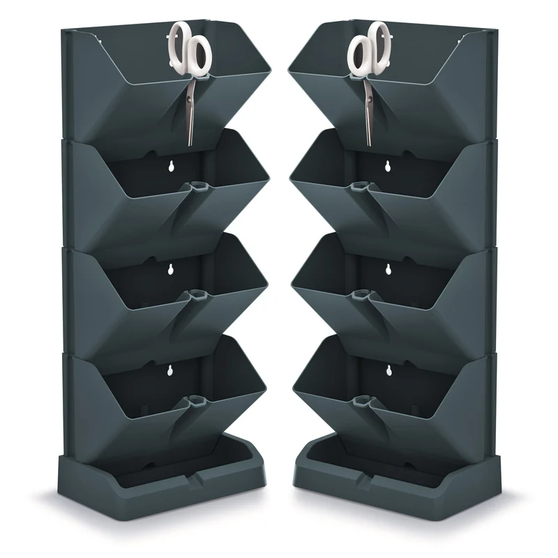 Set: 2 x Vertikaler Pflanztopf mit 4 Ebenen in Anthrazit