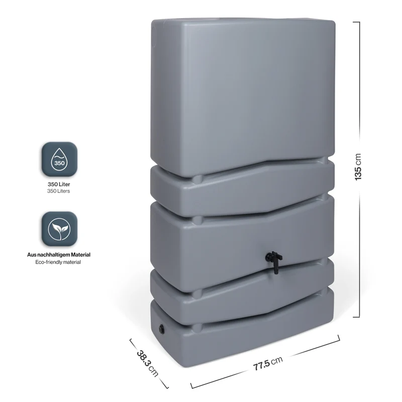 XXL Wassertank "AQUA TOWER" 350 Liter in GRAU (GLATTE OPTIK) mit Füllautomat und Wasserhahn
