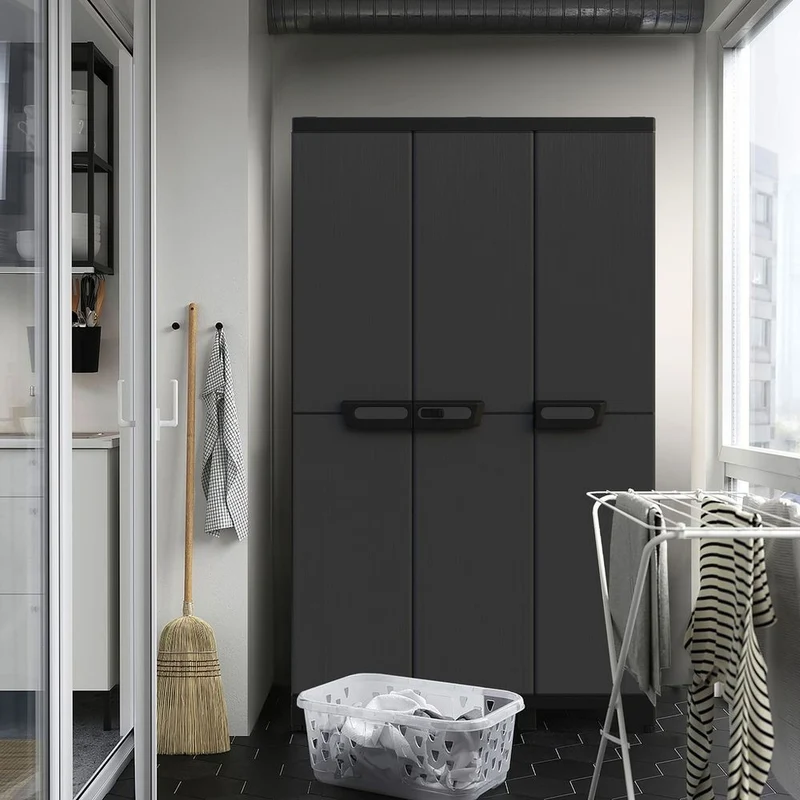 Dreitüriger Kunststoffschrank 'Ardesia' in Schiefer Optik in Anthrazit (Variante wählbar)