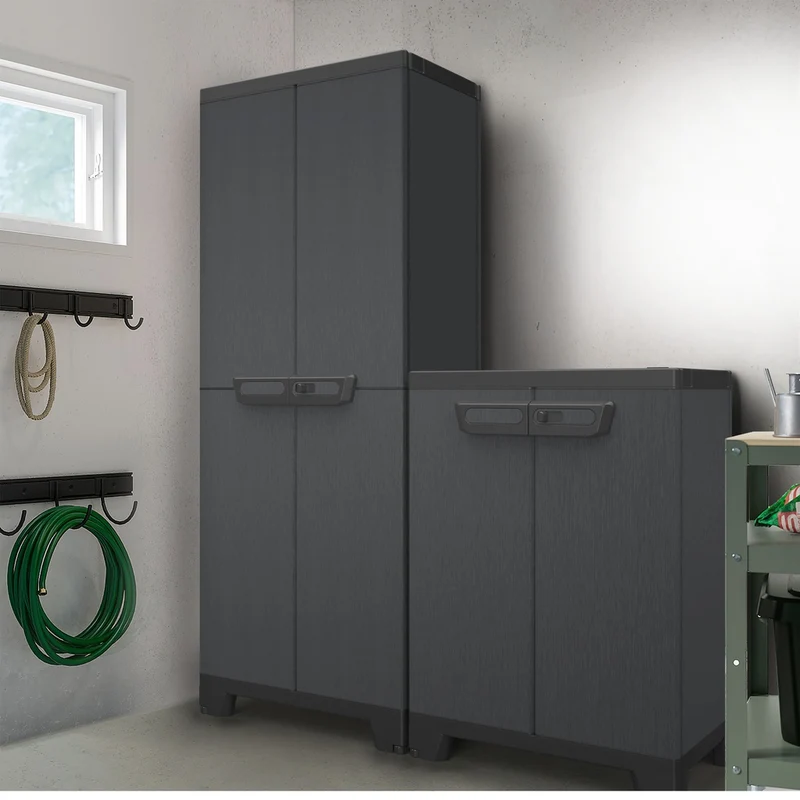 Kunststoffschrank 'Ardesia' mit 3 Einlegeböden / Spindschrank (2 in 1) in Schiefer Optik