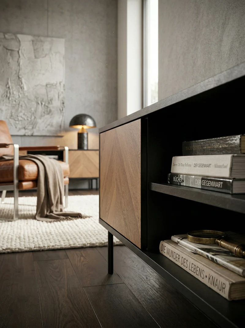 Lowboard Modern Stil mit V-Muster für 70-Zoll Fernseher