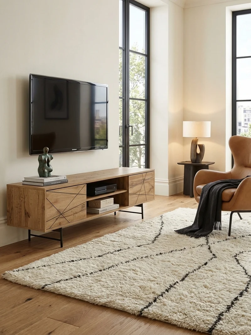 Lowboard Eiche-Dekor Modern Stil 160 cm Breit mit Linienmuster