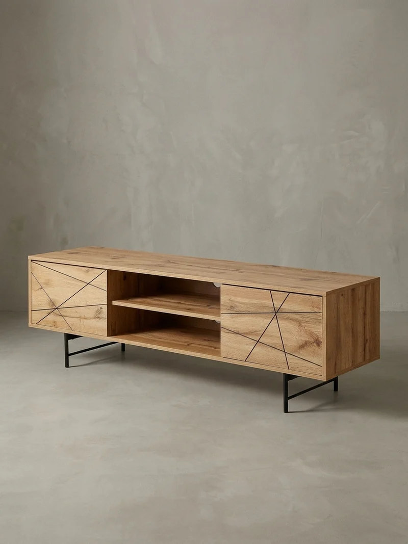 Lowboard Eiche-Dekor Modern Stil 160 cm Breit mit Linienmuster
