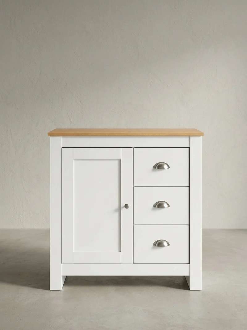 Kommode – Eiche-Finish, 3 Schubladen, 2 Türfächer