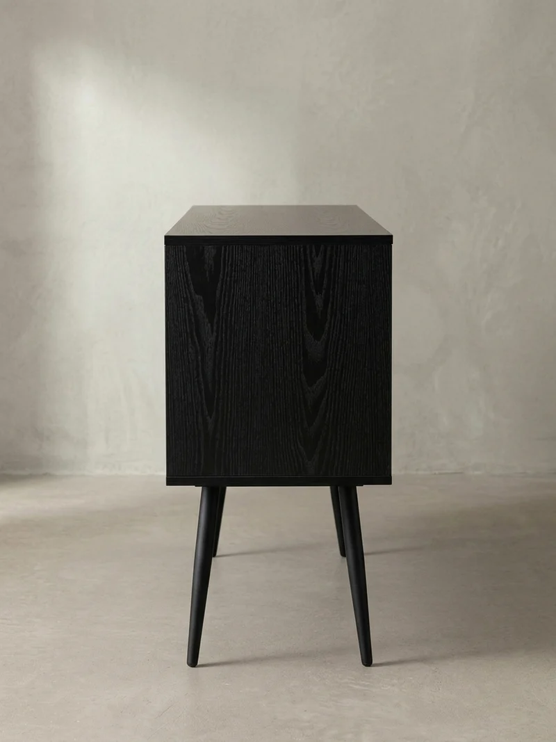 Sideboard – Schwarz/Eiche-Dekor, 140x75x40 cm, mit 2 Türen, Schublade, offenes Fach