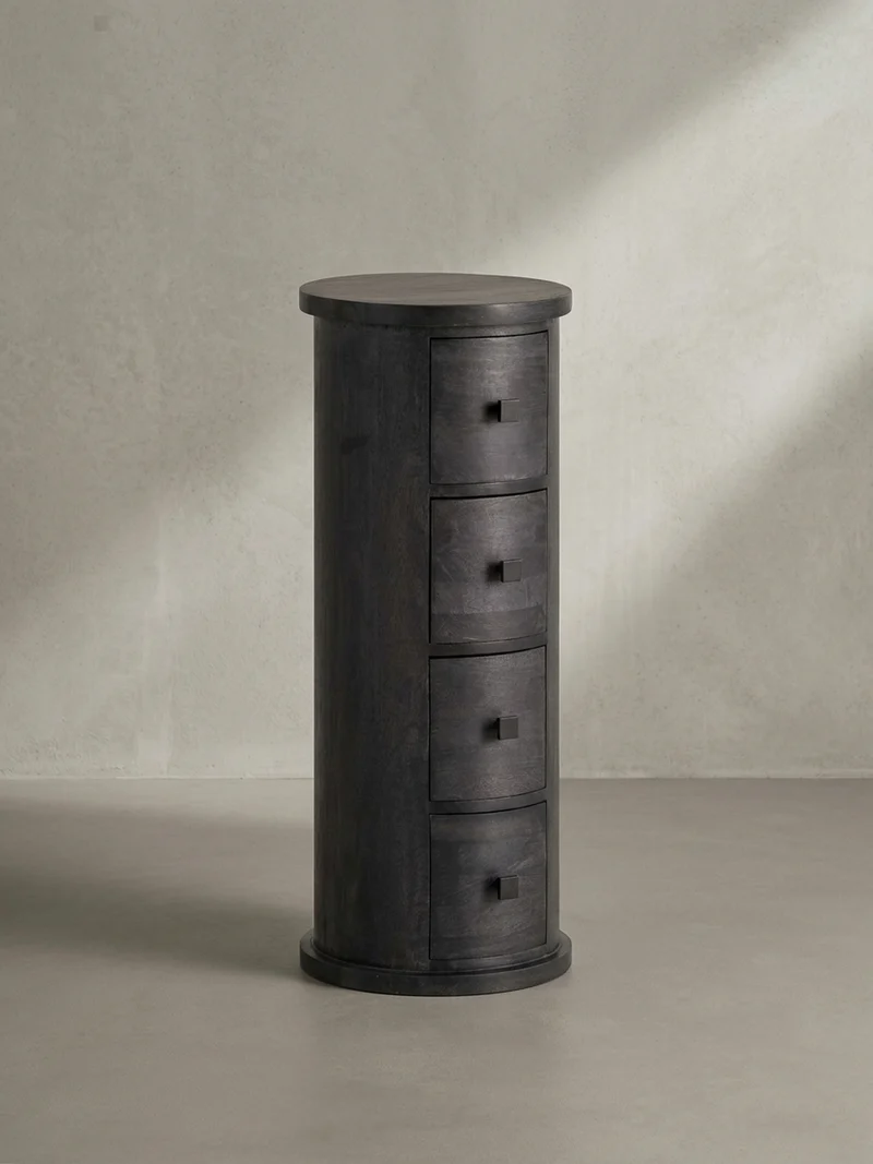 Sideboard – Mango Massivholz, 34x85x34 cm, 4 Schubladen, schmal, schwarz