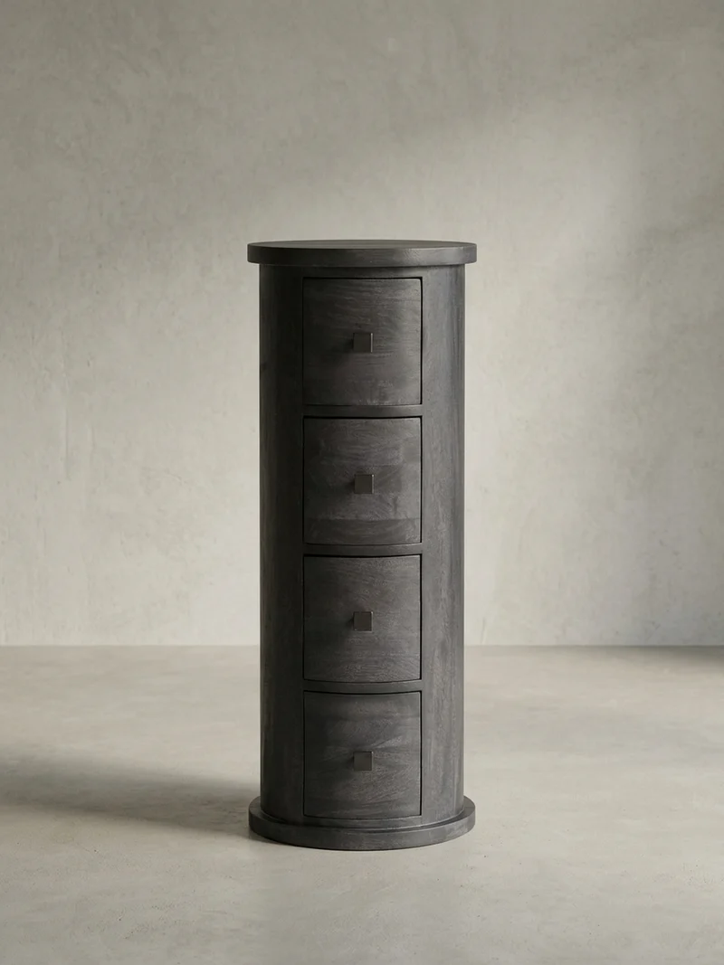 Sideboard – Mango Massivholz, 34x85x34 cm, 4 Schubladen, schmal, schwarz