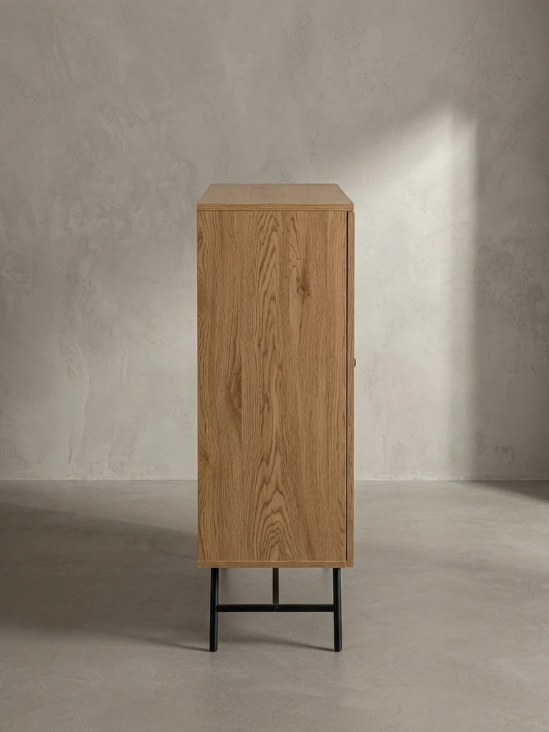 Sideboard – Eiche-Dekor/Rattan, 80x103x39 cm, 2 Türen, hoch