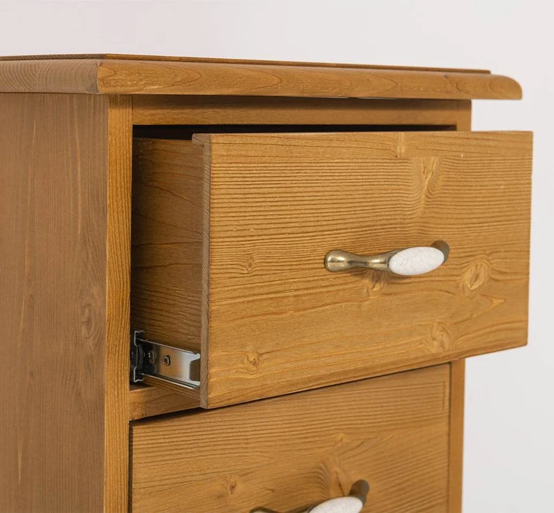 Schmale Schubladensäule aus Massivholz mit 7 Schubladen