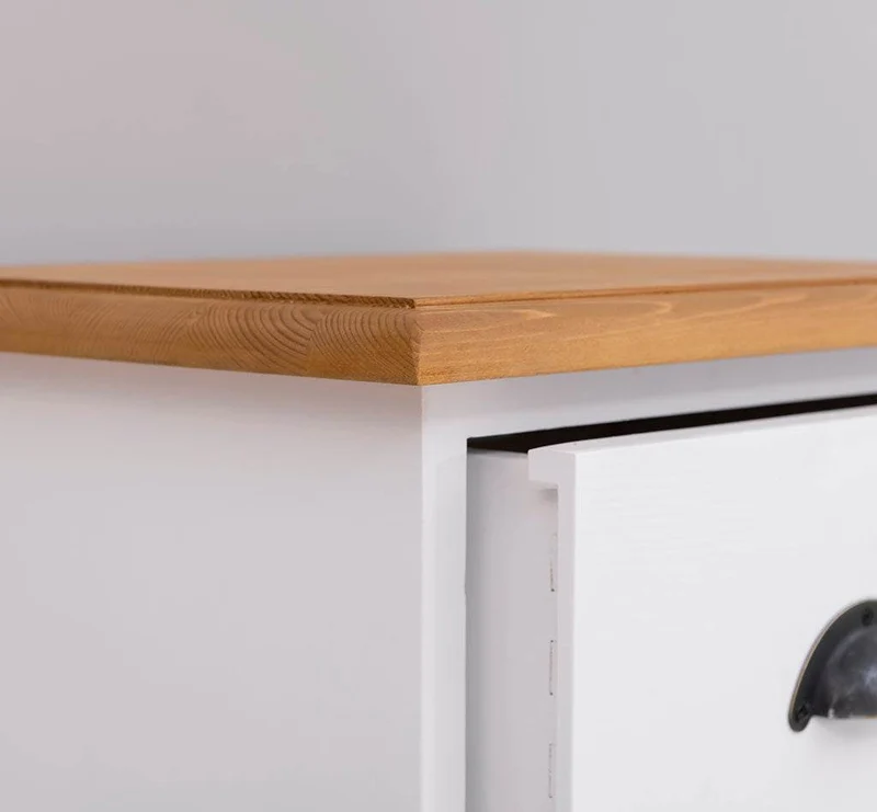 Schmale Schubladensäule aus Massivholz mit 7 Schubladen