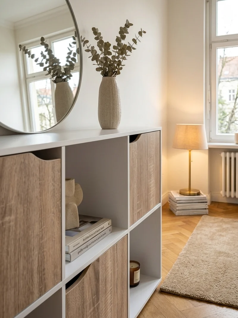 Regal – Weiß/Sonoma, 89x91x29 cm, 9 Fächer, für Bücher und Deko