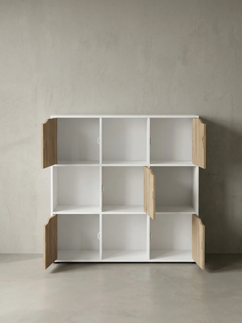 Regal – Weiß/Sonoma, 89x91x29 cm, 9 Fächer, für Bücher und Deko