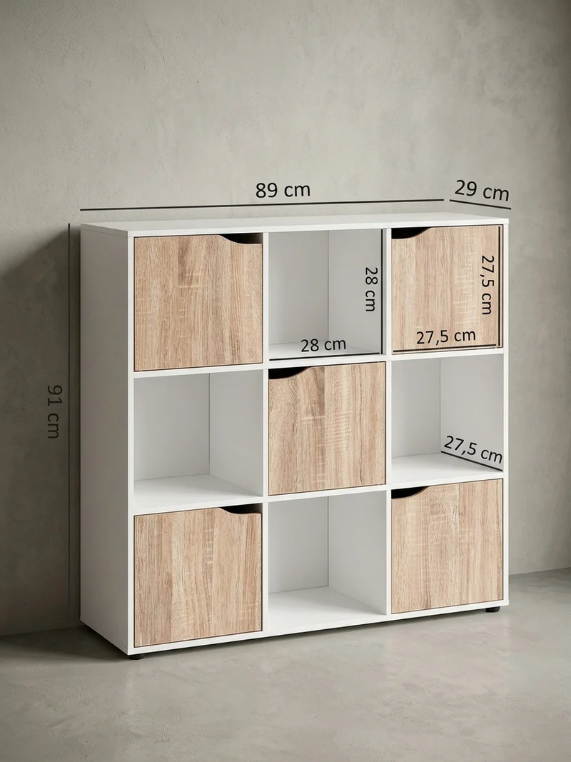 Regal – Weiß/Sonoma, 89x91x29 cm, 9 Fächer, für Bücher und Deko
