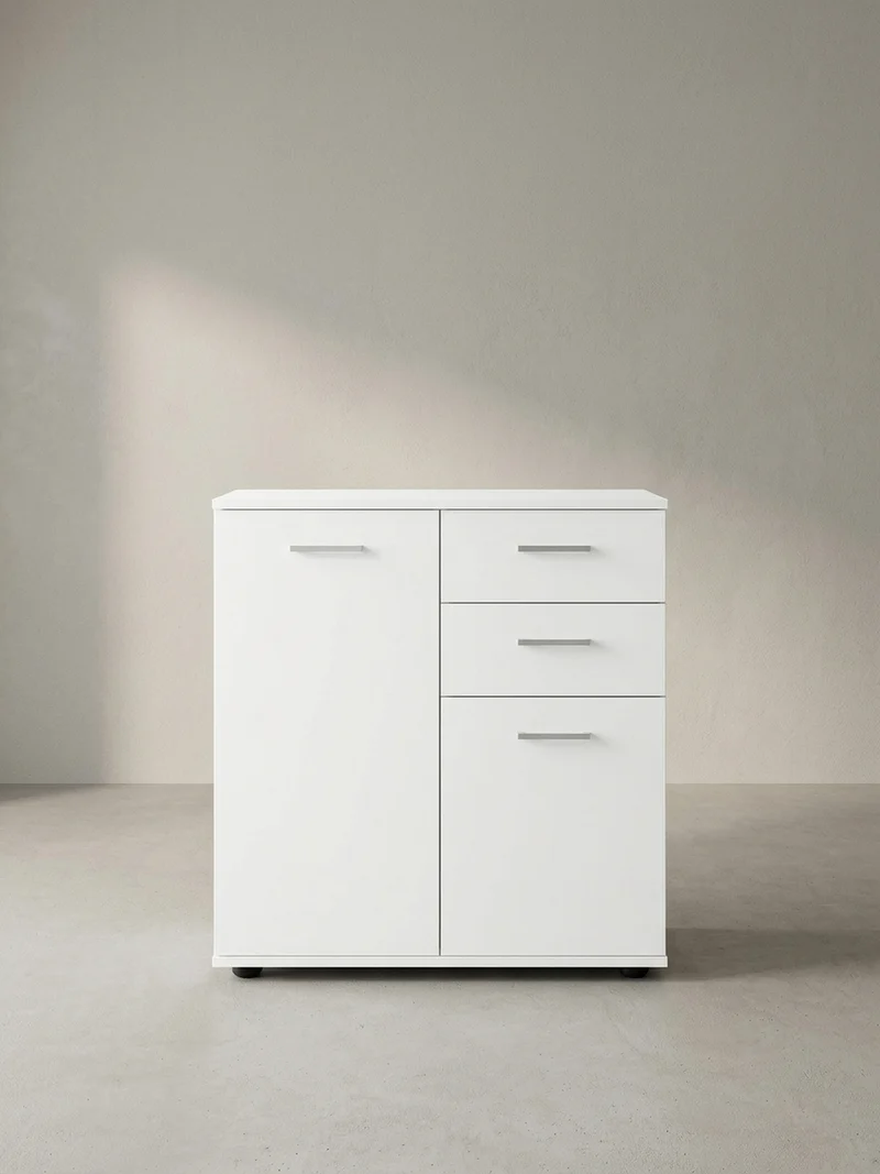 Sideboard – Weiß, 2 Türen, 2 Schubladen, kratzfest, melaminbeschichtet