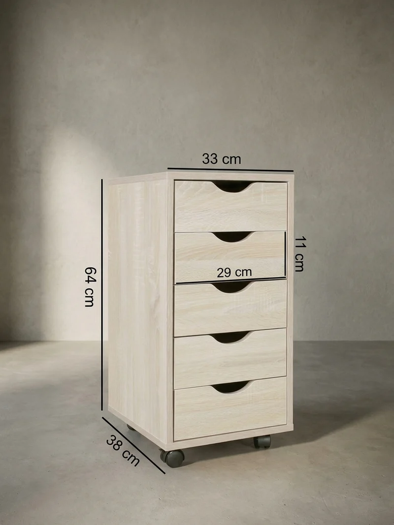Rollcontainer – MDF-Holz, Sonoma, 5 Schubladen, Rollen, für Büro oder Wohnzimmer
