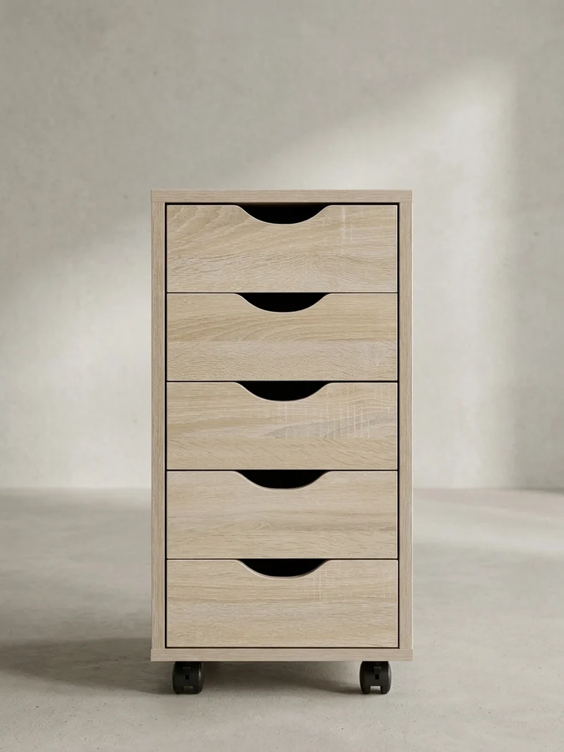 Rollcontainer – MDF-Holz, Sonoma, 5 Schubladen, Rollen, für Büro oder Wohnzimmer