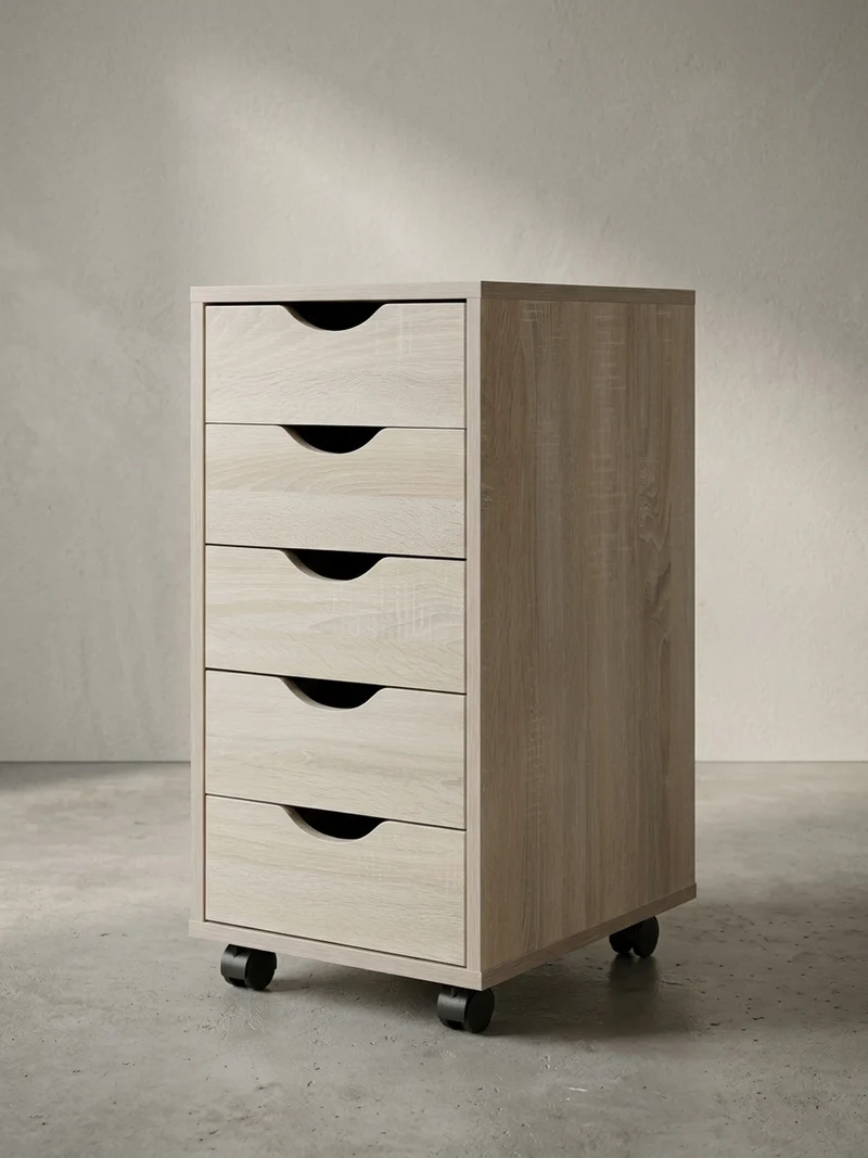 Rollcontainer – MDF-Holz, Sonoma, 5 Schubladen, Rollen, für Büro oder Wohnzimmer