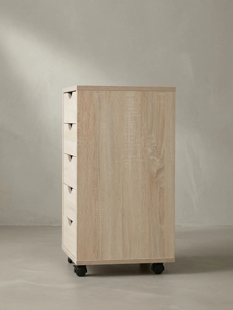 Rollcontainer – MDF-Holz, Sonoma, 5 Schubladen, Rollen, für Büro oder Wohnzimmer
